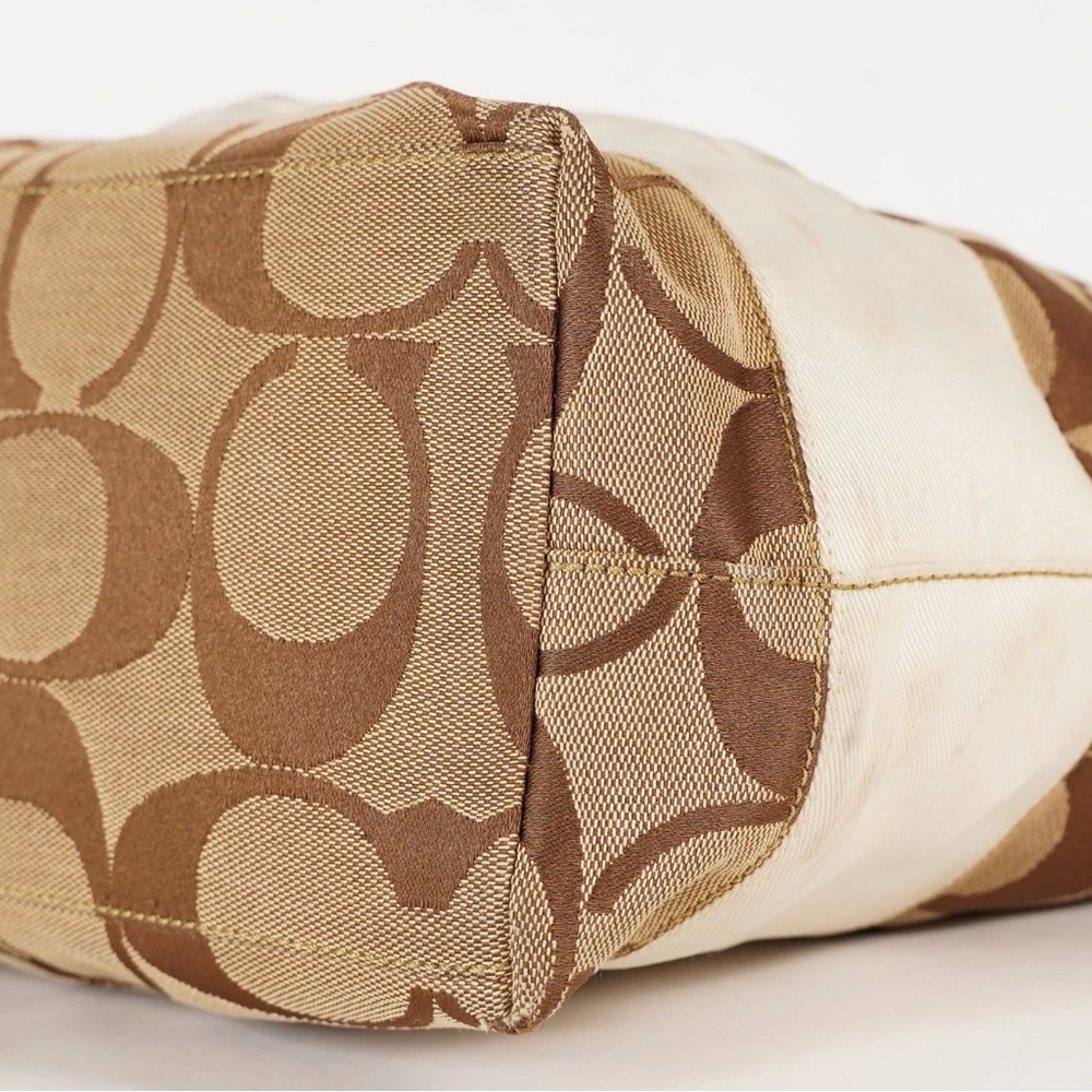 Coach Signature Brown and Cream Canvas Leather Tote Bag - Picture 12 of 16